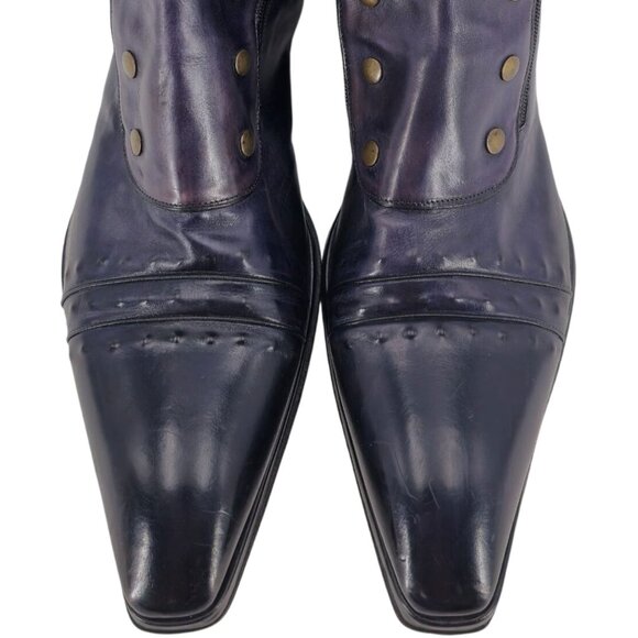 JO Ghost Navy Blue Leather Designer Zip Boots Mens 13 Italy Ankle Dress Shoes 46 - Picture 2 of 16